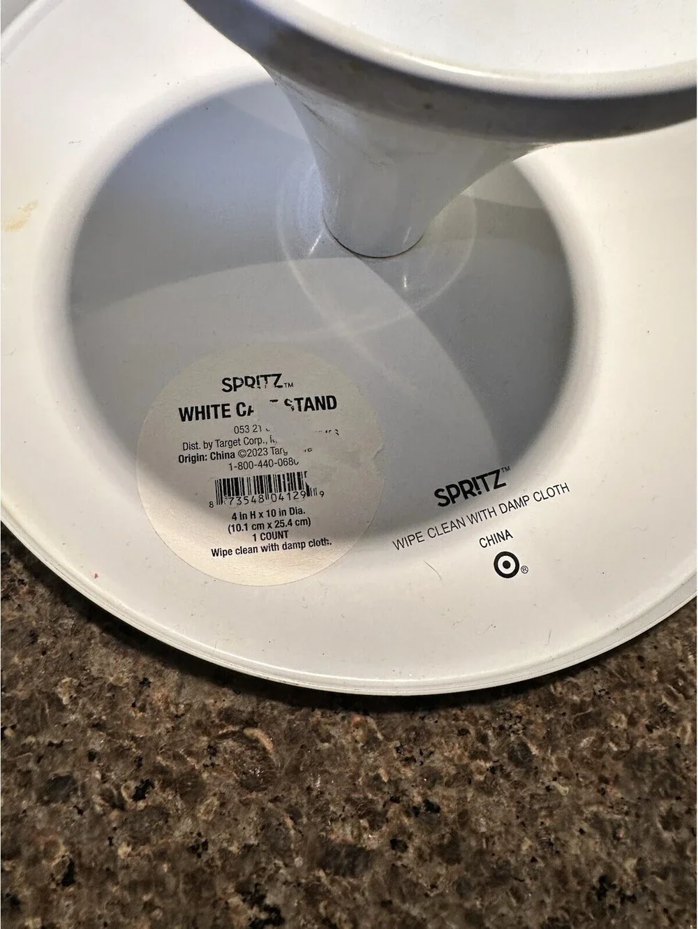 Spritz White Metal Enamel Cake Stand 10 Inch Round Pedestal Dessert Display